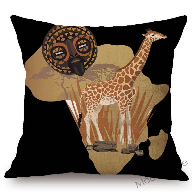 Black Africa Map Shape Background Design Sofa Cotton Linen Throw Pillow Cover Home Decoration Art African Style Cushion | Дом и сад