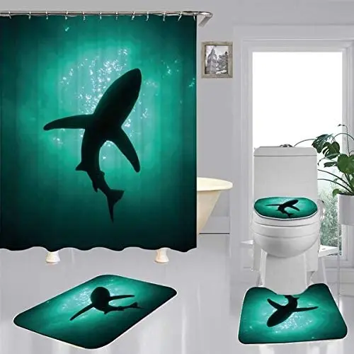 

Занавеска для душа с принтом «Акула», 12 крючков