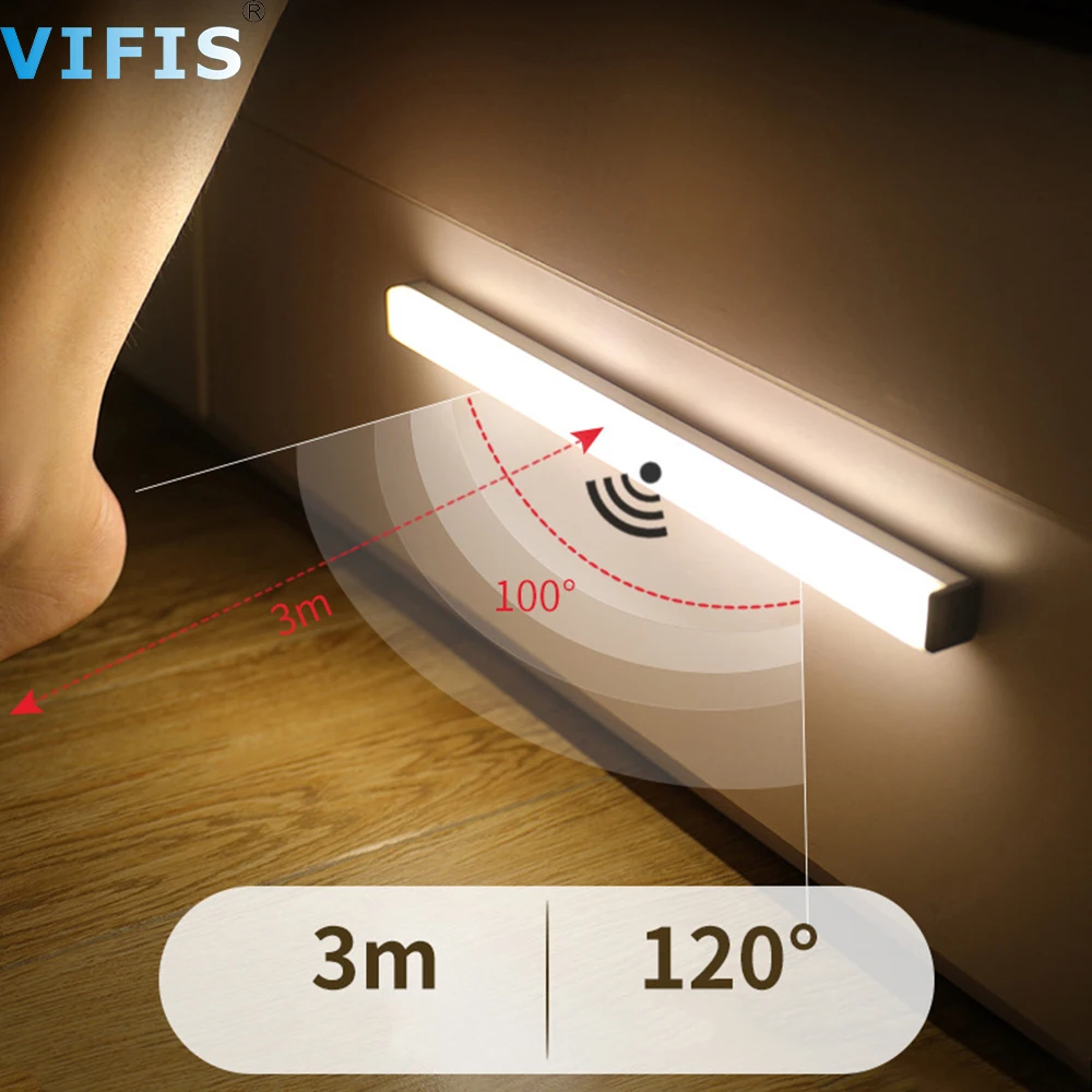 

LED Motion Sensor Night Light 10 21 30 50cm Wireless USB Rechargeable Cabinet Lamp for Bedside Kitchen Wardrobe Corridor Aisle