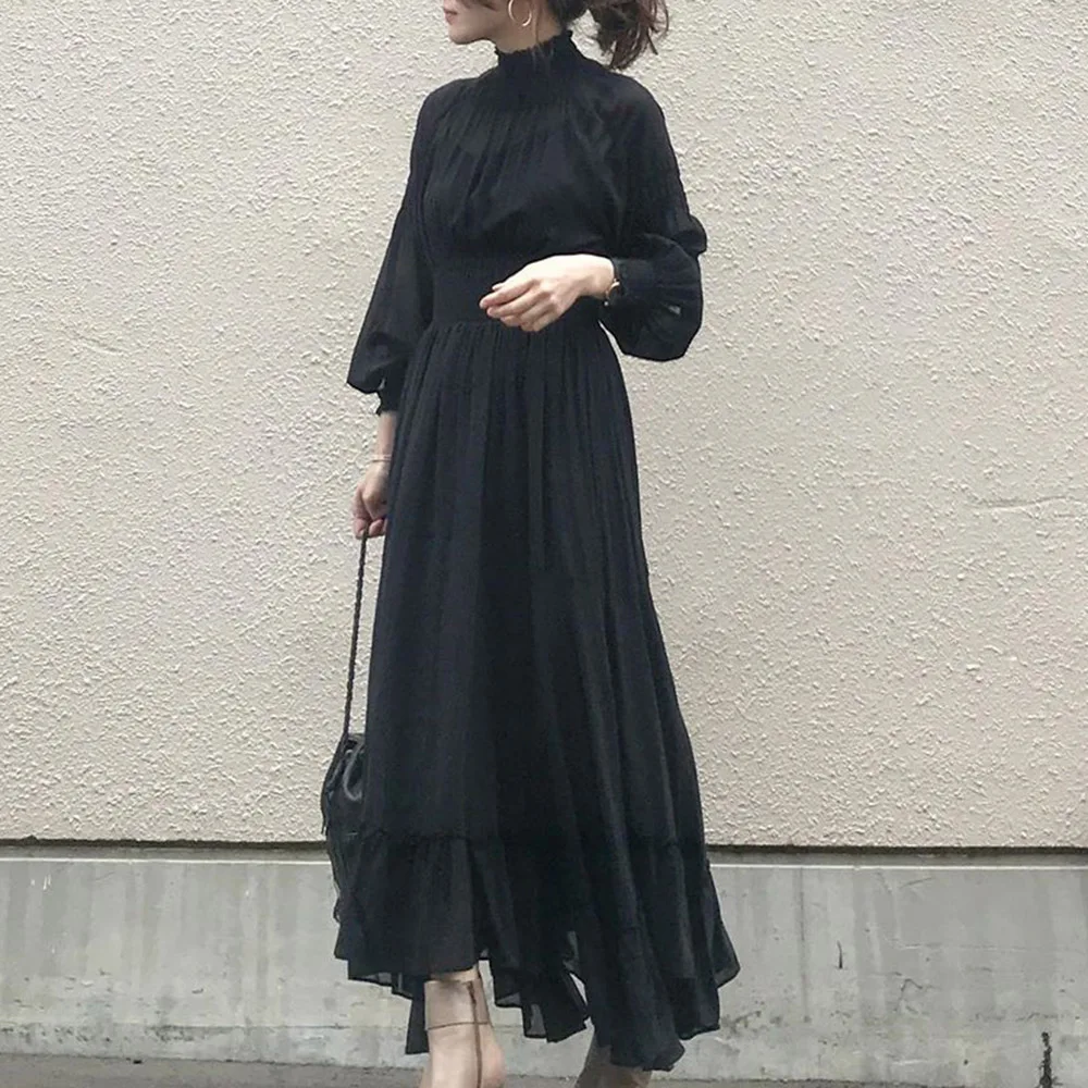 

Long Sleeve Ankle-Length Stand Collar Fall Women's Dress