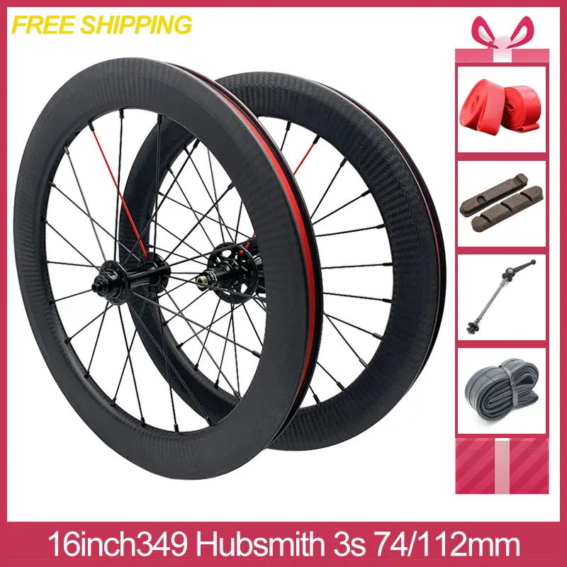 16inch 349 Folding Bicycle Carbon Fiber Wheel Set T700 Taiwan Hubsmith 3speed 74/112mm V Brake 30mm 38mm Depth For Brompton