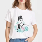 Женская футболка с принтом Одри Хепберн, белая Винтажная футболка в стиле 90-х в стиле ретро, Корейская футболка в стиле Харадзюку, лето 2020