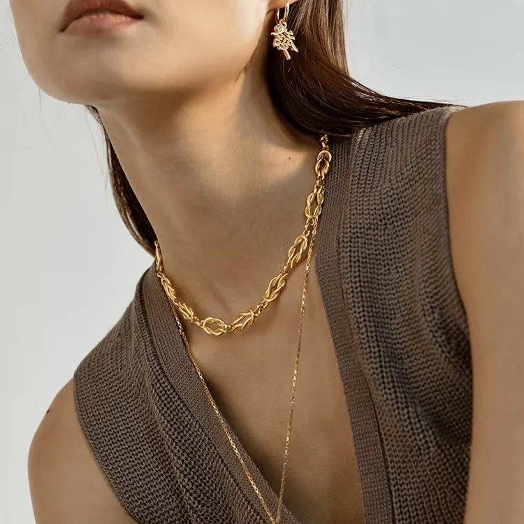 Массивная позолоченная женская цепь ins в стиле панк с любовным узлом