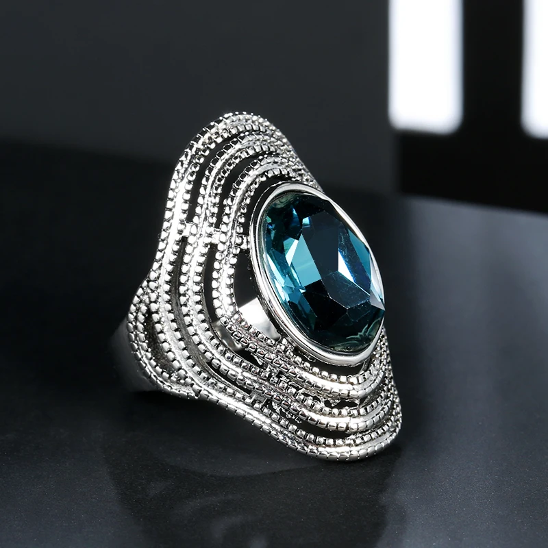 Kinel Роскошное винтажное кольцо из голубого стекла модные ювелирные изделия