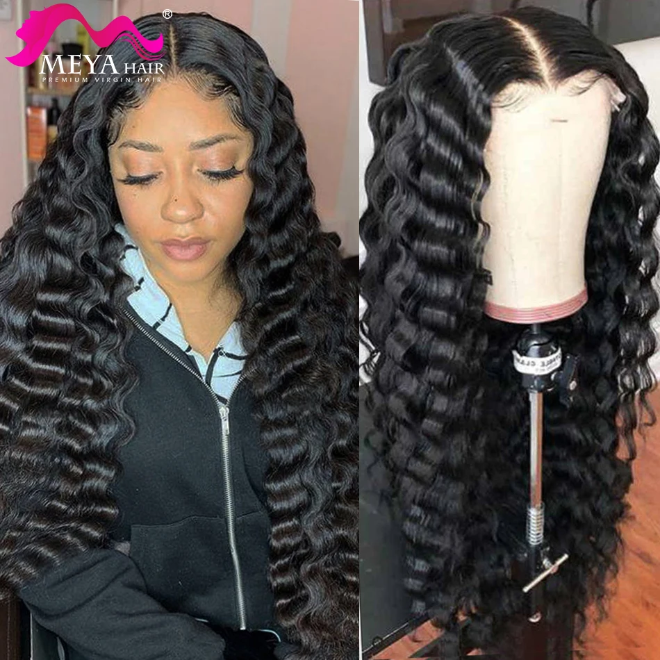 

Deep Wave Lace Front Human Hair Wigs For Women Pre Plucked 13X4 Lace Frontal Wig Malaysian Virgin Curly Hair Wig 250 Density