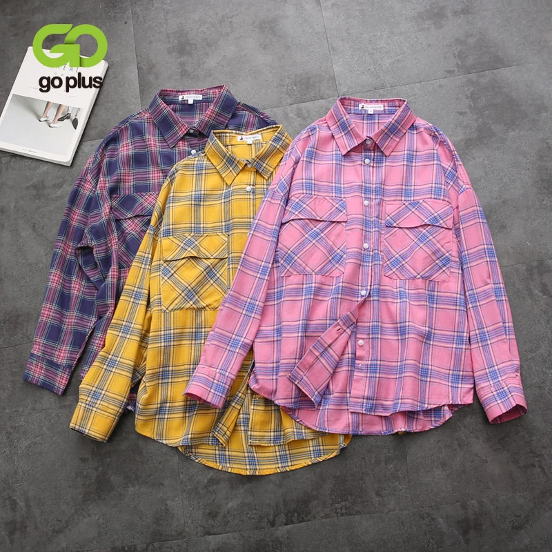 Женская блузка GOPLUS одежда для бойфренда женская рубашка в клетку большого