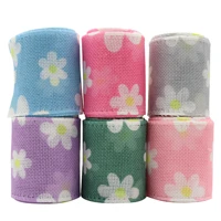 63mm 5yards printed flowers multicolor imitation linen christmas ribbon for diy bowknot christmas tree decoration wrapping diy