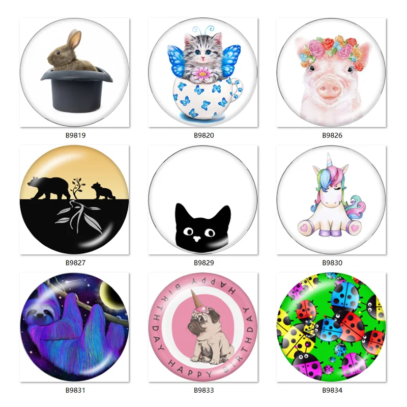 

animal cat bear pig ladybug rabbit 12mm/18mm/20mm/25mm Round photo glass cabochon demo flat back Making findings B9818