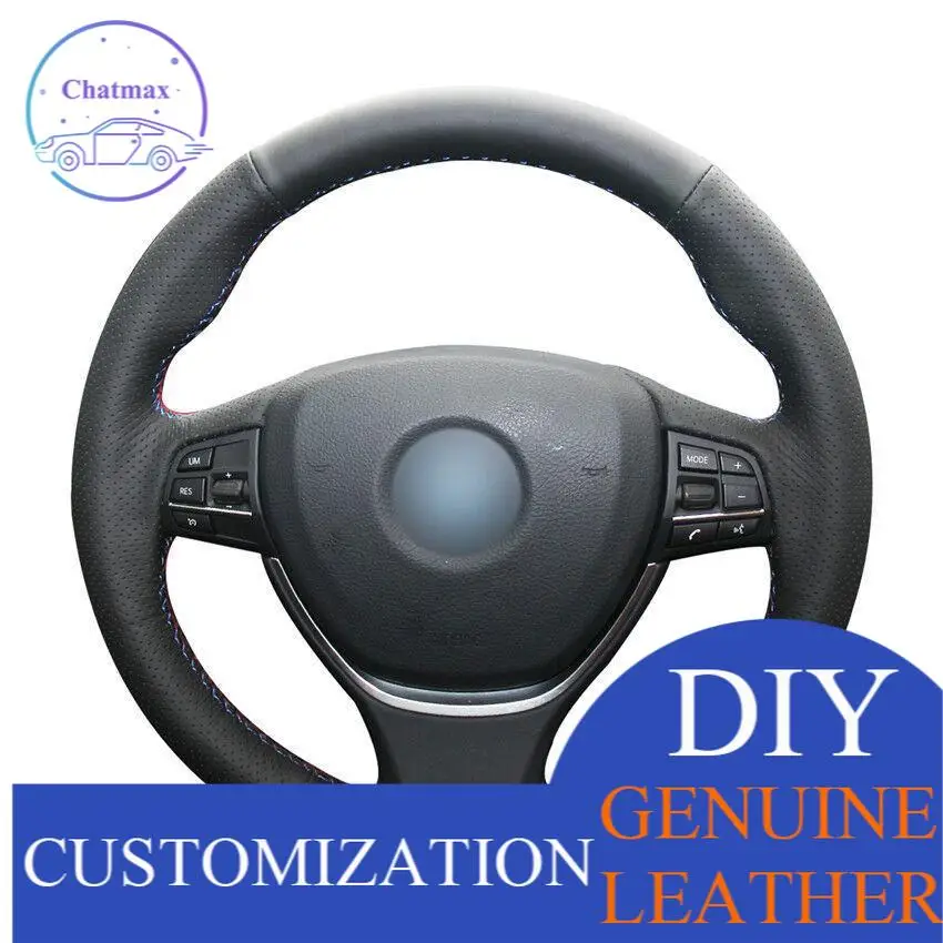 

For BMW F10 2014 520i hand-sewn steering wheel cover black artificial leather Anti-slip fit all season