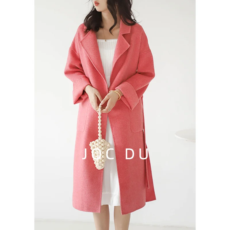 

Cashmere coat women's double faced tweed 100% wool long coat slim 2021 new winter high-end tweed coat