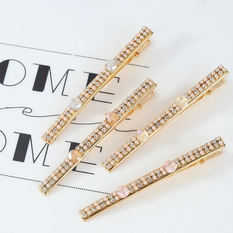 

Fashion Women Clear Crystal Rhinestones Hair Clips Solid Color Hairpins Girls Barrettes Metal Hair Accessories