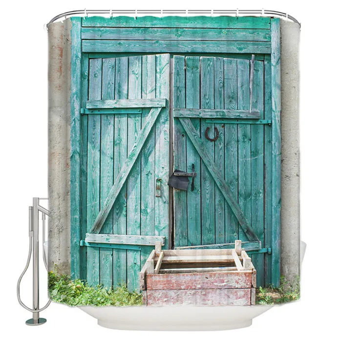 Старые винтажные деревянные двери занавеска для душа коврик декоративные