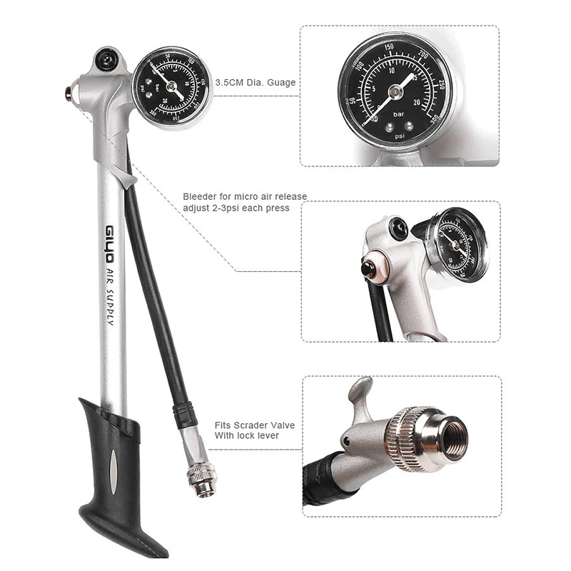 Насос воздушный GIYO 300 PSI для велосипеда вилка амортизатор Psi/бар подходит Schrader с