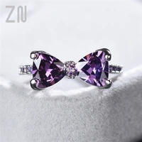 zn new purple zircon wedding rings for women charm luxury crystal bow rings engagement rings fashion jewelry party gift