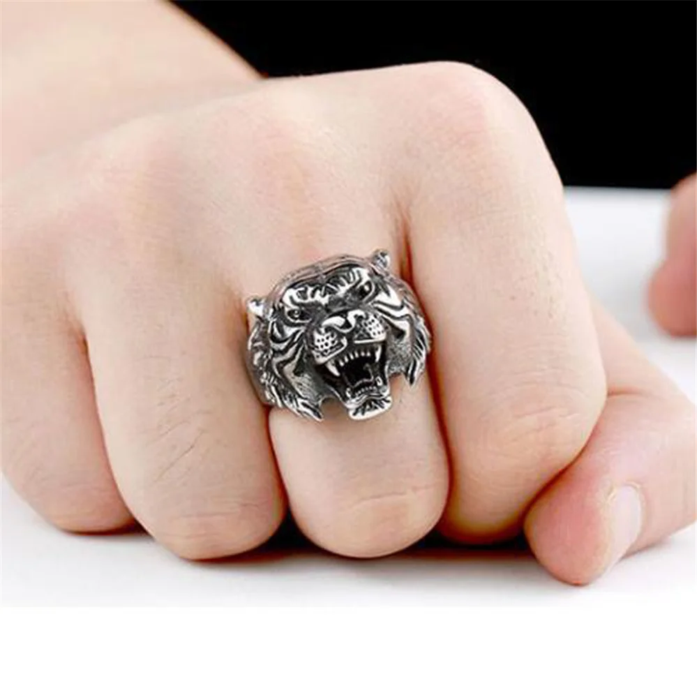

New Fashion Retro Domineering Tiger Head Animal Rings Male Punk Gothic Hip Hop Rock Party Accessories Jewelry Gift Wholesale