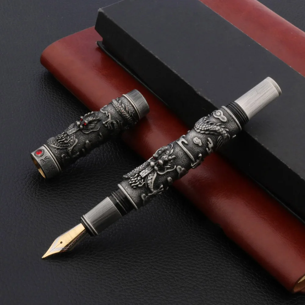 Роскошная Высококачественная перьевая ручка JINHAO Gun серая рельефная длинная