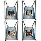 Сумка на шнурке для женщин и мальчиков-подростков, модный рюкзак для хранения с забавным принтом щенковкотят, собак и котят