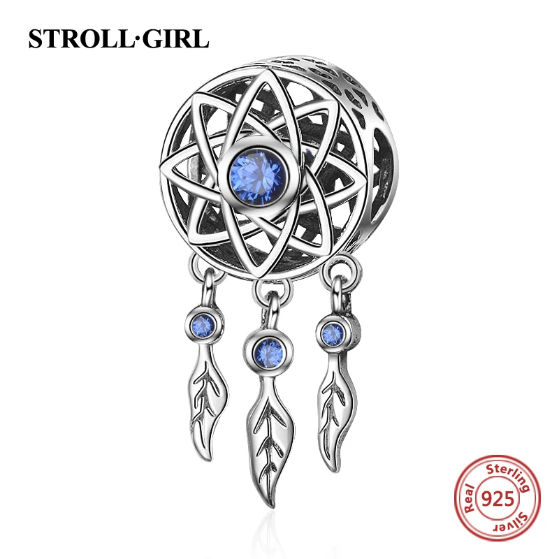 100% 925 стерлингового серебра Подвески Ловец снов с цирконом Бусины Подходят