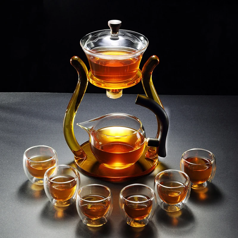 

Koi Fish Glass Automatic Tea Set With 6 Double Wall Cups Household Business Kungfu Drinkware New Design Teaware