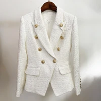white tweed woolen women jackets coat blazer autumn winter 2020 new double breasted pointed collar with button blazers jacket
