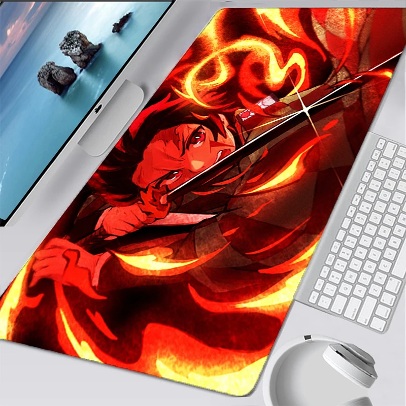 

Anime Demon Slayer Mouse Pad Art Table Mats Office Carpet Desk Pad Mouse Mat Black Big Mousepad Rubber keyboard xxl mouse pad