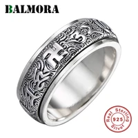 balmora 100 real 925 sterling silver buddhistic six words mantra rotatable rings for women men lovers gifts jewelry