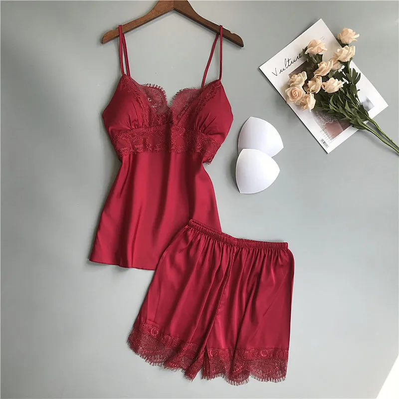 Пижама женская атласная из вискозы пикантный пижамный комплект с шортами модная