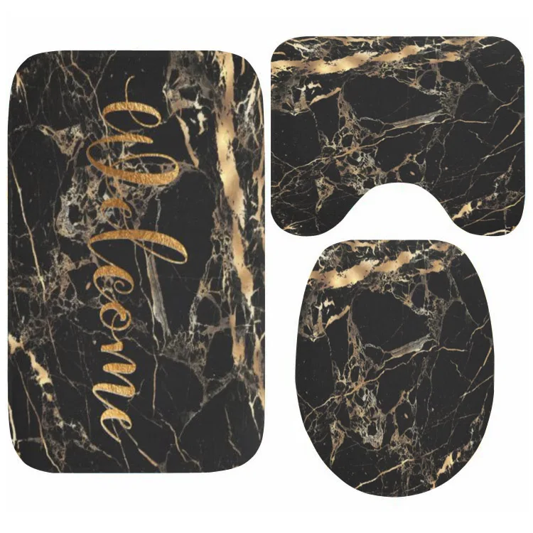 Набор черно белых ковриков из искусственного мрамора для ванной комнаты