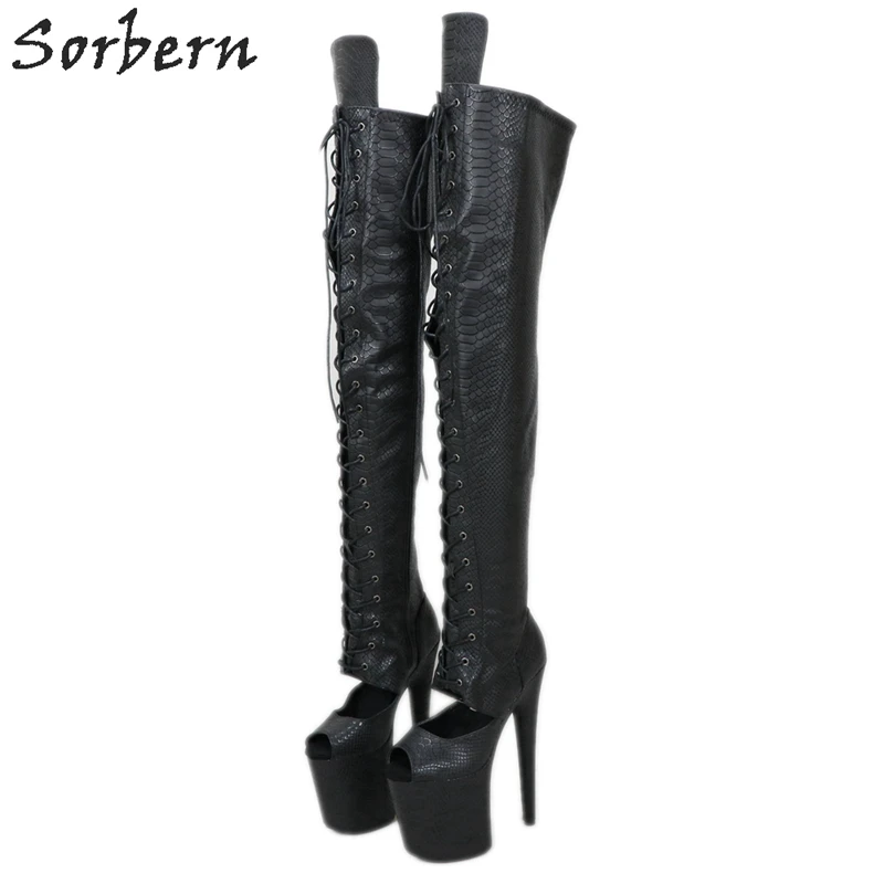 

Sorbern Black Peep Toe Thigh High Boots Women High Heel Platform 20cm Pole Dance Stripper Heel Drag Queen Custom 15cm 17cm 23cm