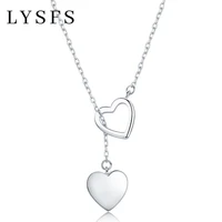 lysfs genuine 925 sterling silver double heart necklace pendant high quality jewelry hn015