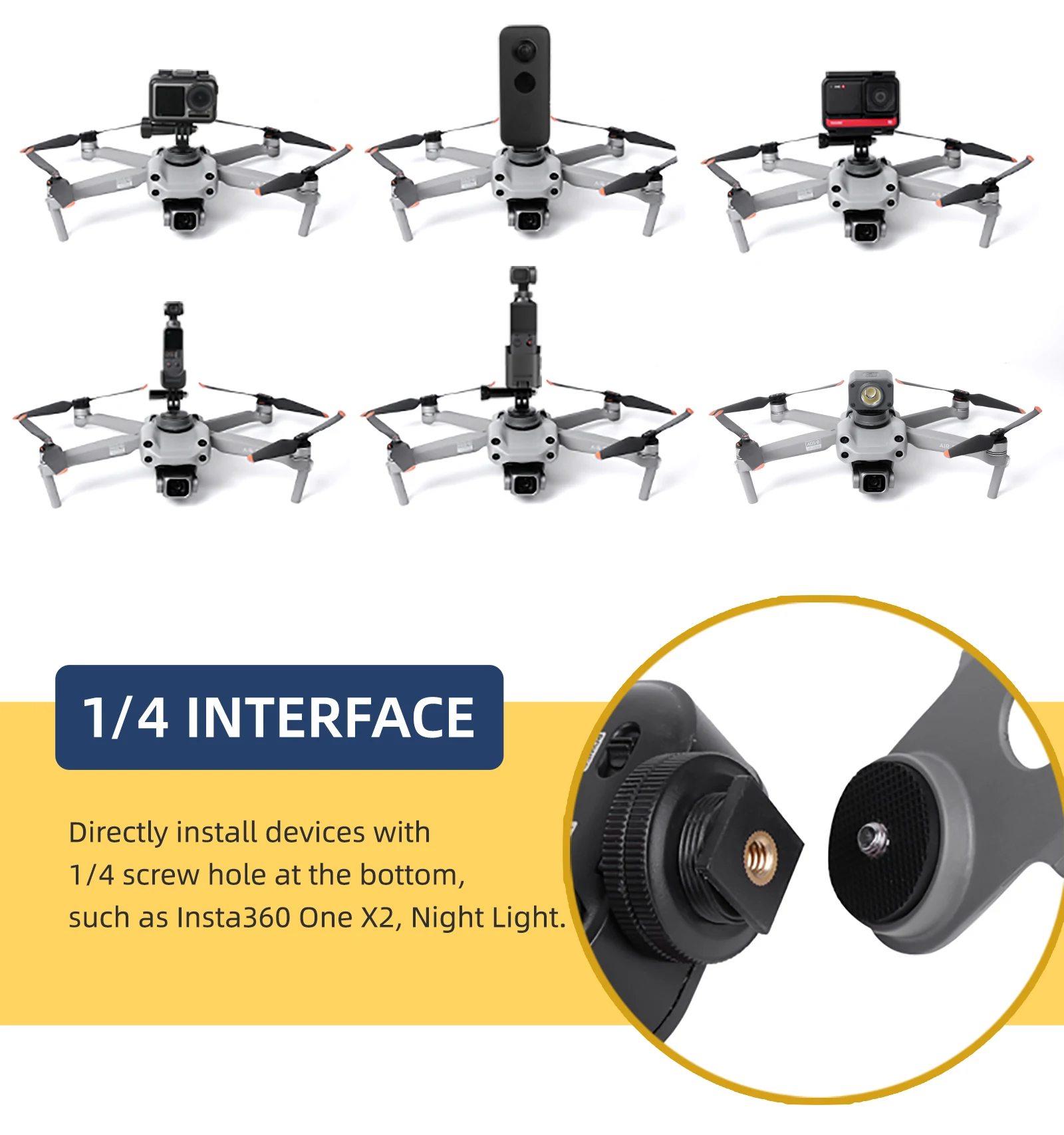 

Sunnylife Sports Camera Holder Night Light Bracket Navigation Spot Lamp for Air 2S for POCKET 2/GoPro/Insta360 Camera Holder