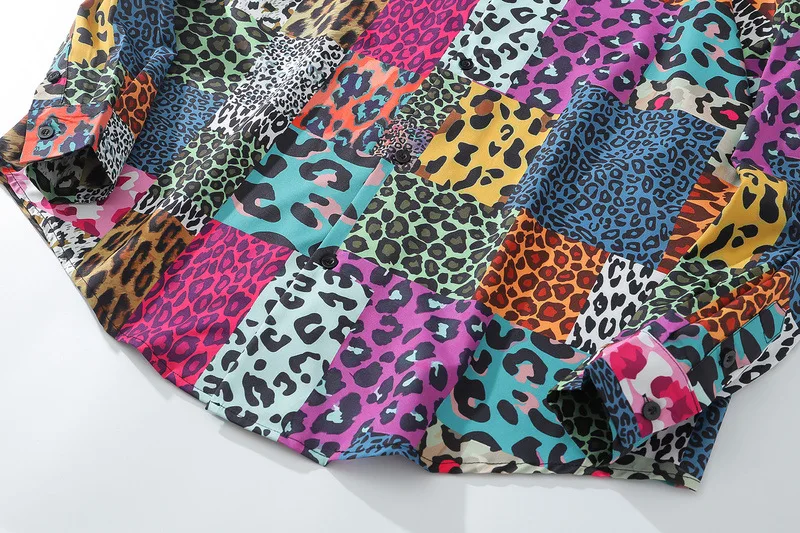 

Men Vintage Shirt Summer New Hawaiian Short Sleeve Shirt Mens Halloween Printed Beach Casual Shirts Man Oversized Leopard Check