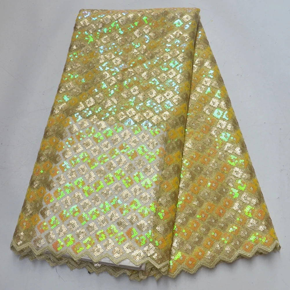 

2019 High quality sequence African french net lace fabric Swiss voile embroidery organza tulle mesh sequins for wedding party
