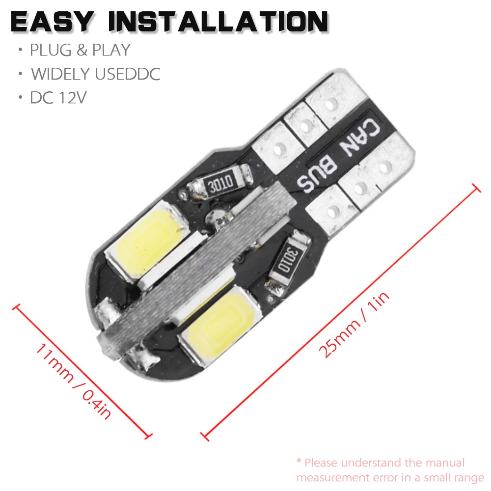 10 Pcs/Lot T10 Led Car Interior Bulb Canbus Error Free White 5730 8SMD LED DC12V Side Wedge Light White/Warm Lamp | Автомобили и