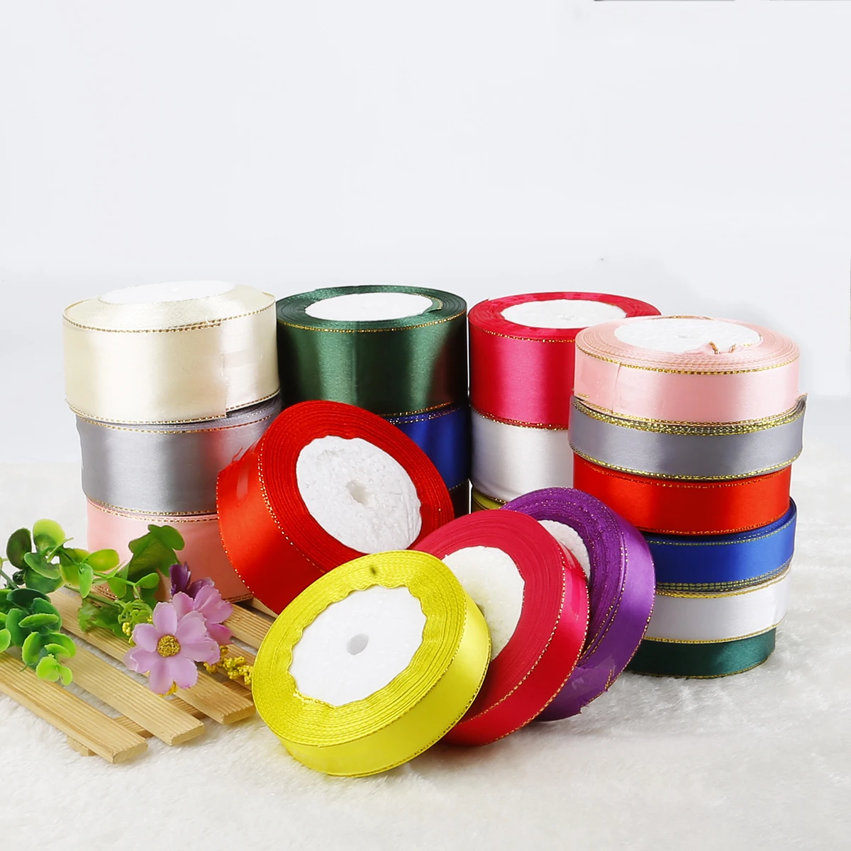25 ярдов Золотой Край атласная лента ленты Высокое качество подарочная упаковка