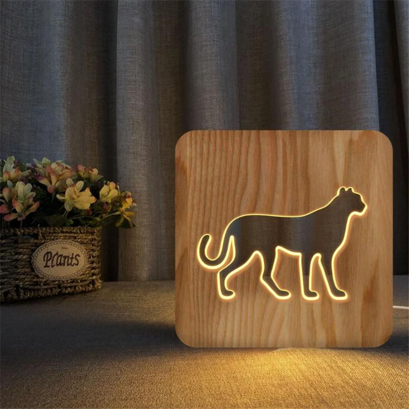 Животный деревянный Гепард моделирующая лампа животное USB LED Настольный