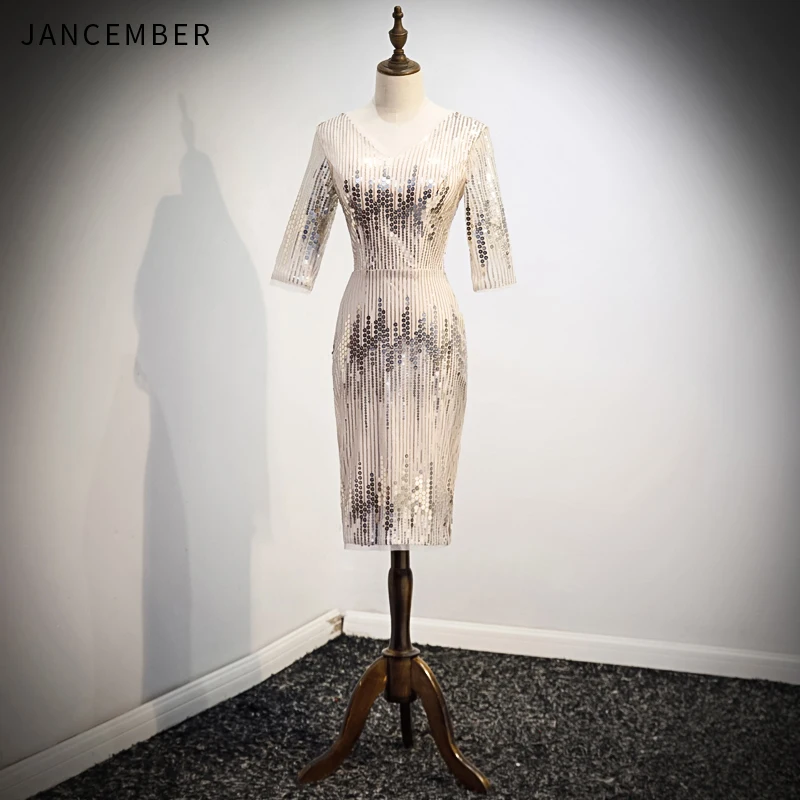 WLN18474 janceber 2019 коктейльное платье с v образным вырезом короткими рукавами блестки