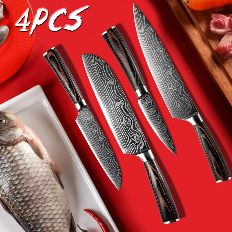 

4-piece stainless steel kitchen knife set chef slicing knife utility knife set comfortable handle kitchen accessories knife set