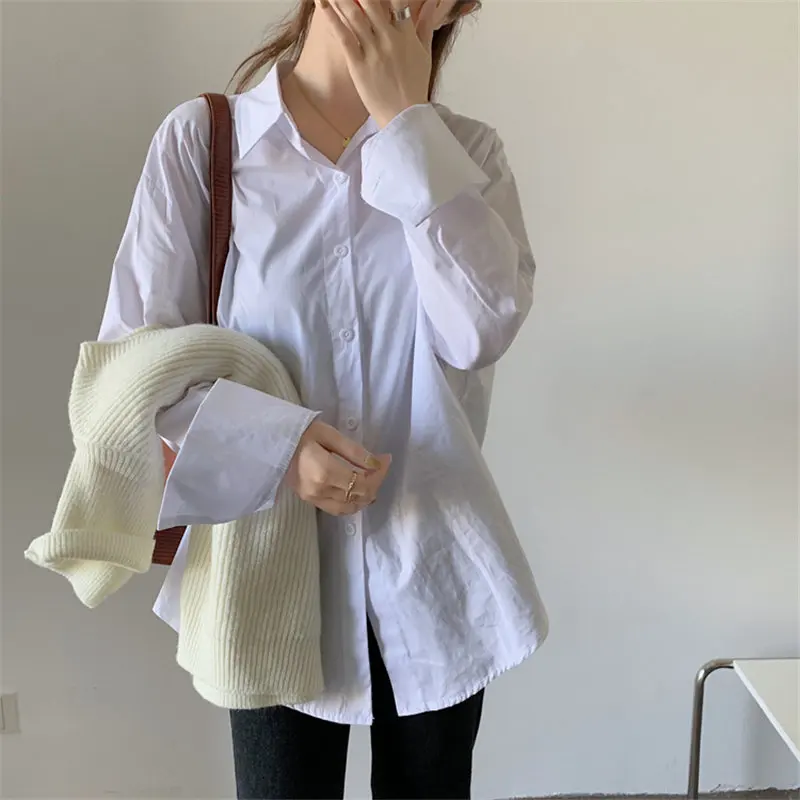 

HziriP Elegance Hot Casual Oversize Vintage Full Sleeves 2021 New Gentle Outwear Loose Solid Streetwear Basewear Retro Shirts