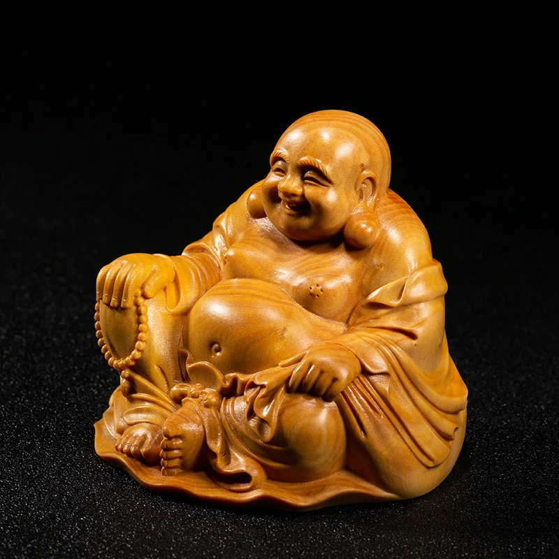 

XS073-6/8CM Hand Carved Boxwood Carving Figurine Buddha Statue Home Decor -Laughing Buddha Maitreya Sculpture Folk Crafts
