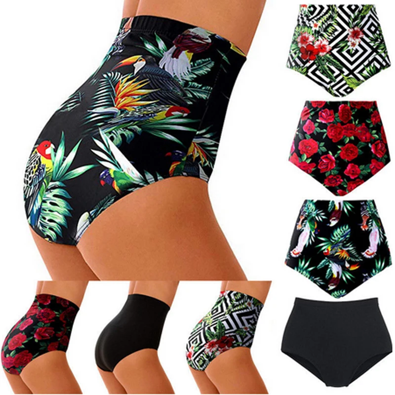 Fashion Summer Women's High Waist Swimsuit Bikini Bottoms Tankini Bottom Swim Shorts Plus Size Floral Print | Тематическая