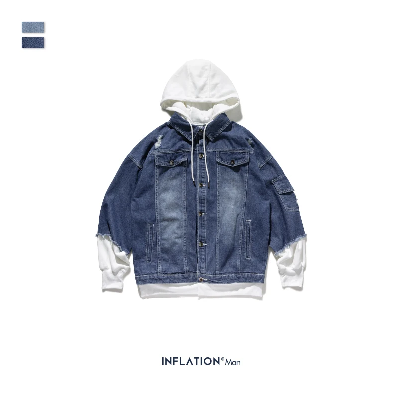 Мужская джинсовая куртка INFLATION 2020 синяя с капюшоном 2 шт./компл. одежда для осени