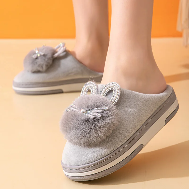 

Women Shoes Winter Warm Feece Fur Slippers Indoor Home Shoes Fur ball Floor Slippers Wedges Platform bedroom Slippers Comfy Shoe