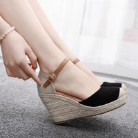 crystal queen women shoes suede wedges high ankle sandals round toe casual shoes high slope round head sandals dress shoes