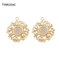2020 supplies for jewelry 14k gold plated copper zircon flower shaped pendant for jewelry making handmade diy earrings accessory