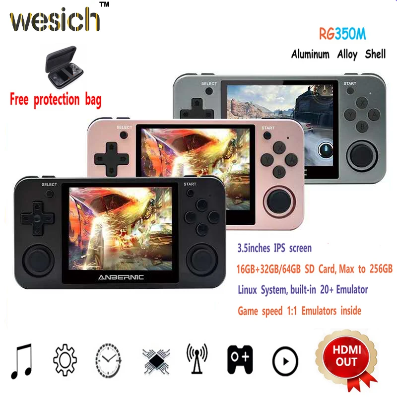 

WESICH New Retro Game RG350 Video Game Handheld game console MINI 64 Bit 3.5 inch IPS Screen 16G Game Player RG 350 PS1 RG350M