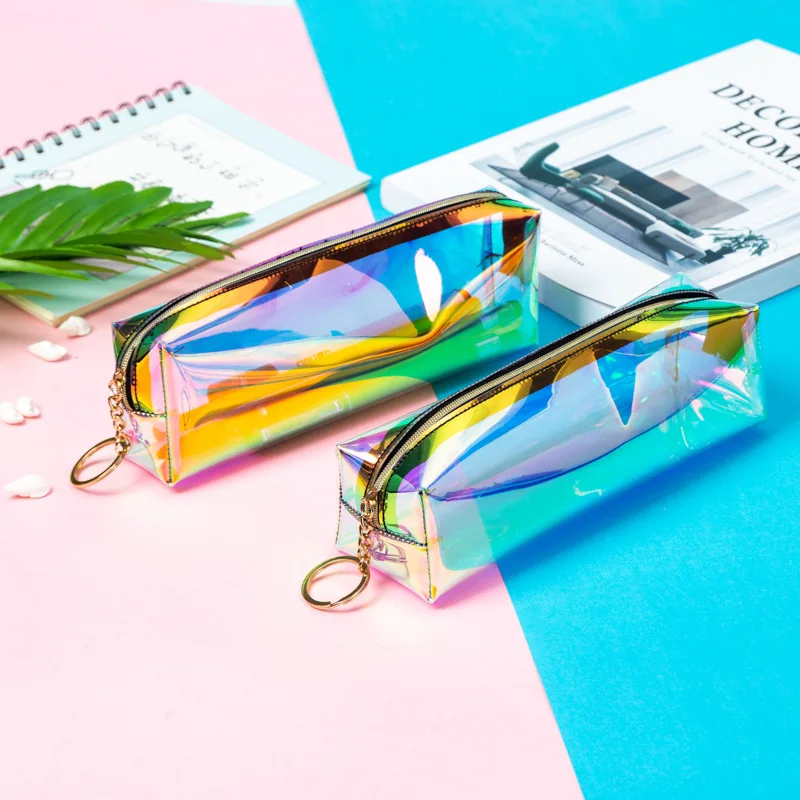 

Laser Transparent School supplies Student stationery Pencil case TPU colorful Large capacity pencil case Storage bag Waterproof