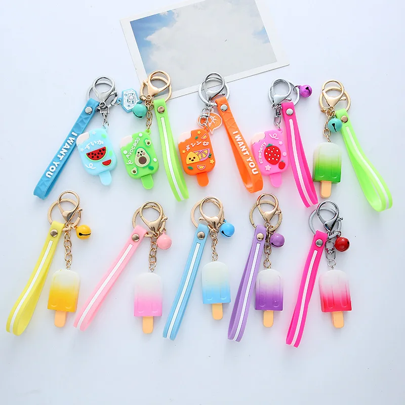 

10Pcs/Lot Key Chain Flexible Glue Popsicle Ice Cream Keyring Creative Colorful Lovely Personality 2022 New Year