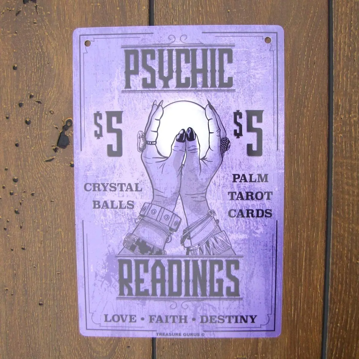 

Treasure Gurus Metal Purple $5 Psychic Readings Wall Metal Tin Sign Occult Tin Plaque Witchcraft Supplies Room Decor 8x12 Inch