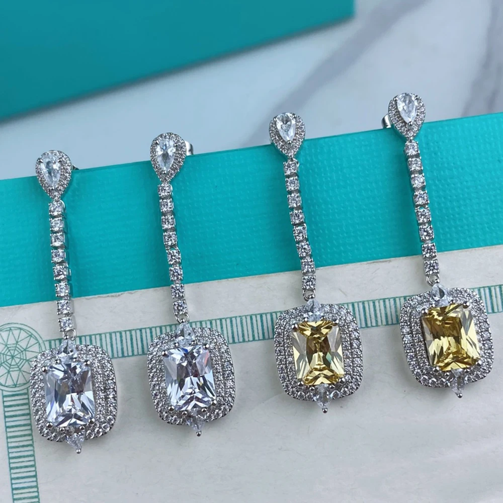 

Серьги KT Real925 женские квадратные, фирменные ювелирные украшения с сияющей цепочкой, с логотипом 1:1, желтые, подарок